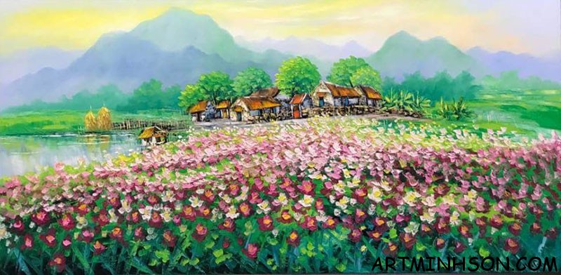 Tranh sơn dầu phong cảnh - Mùa hoa tam giác mạch - Họa sĩ Nguyễn Minh Sơn