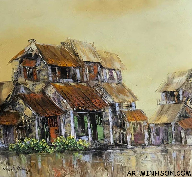 Tranh sơn dầu phong cảnh - Phố cổ Hà Nội - Họa sĩ Nguyễn Minh Sơn