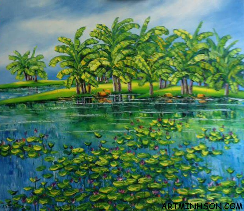 Tranh sơn dầu phong cảnh - Bên sông - Họa sĩ Nguyễn Minh Sơn