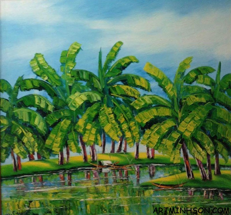 Tranh sơn dầu phong cảnh - Bụi chuối - Họa sĩ Nguyễn Minh Sơn