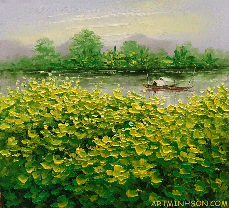 Tranh sơn dầu phong cảnh - Ven sông - Họa sĩ Nguyễn Minh Sơn